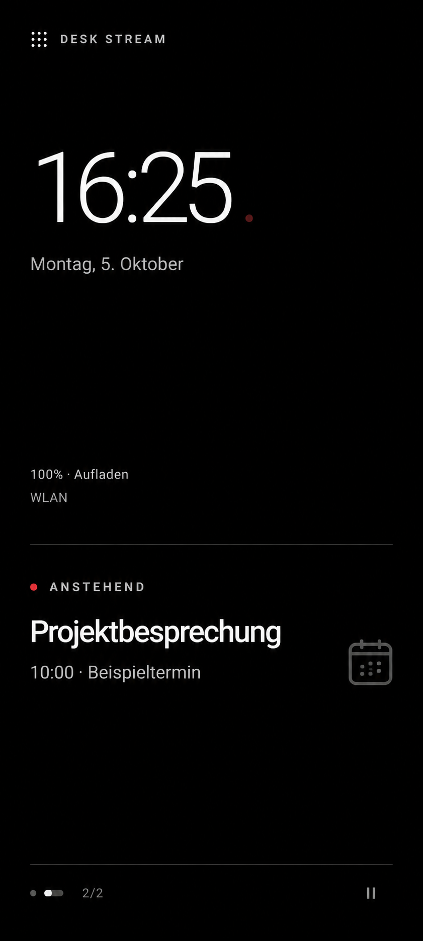 Bearbeitete Beispielansicht: Anstehend – Projektbesprechung, 10:00 Uhr, Beispieltermin.